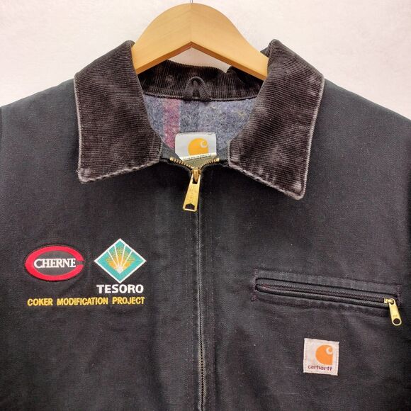 VTG Carhartt Jacket Detroit J01 Mens Size 46 XL Black Blanket Lined Chore Barn - Picture 4 of 15